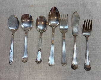Vintage Silverplate Mixed Flatware Lot 7pc Floral Art Deco