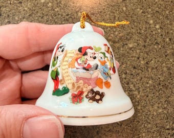 Vintage 1993 Grolier Disney Mickey Mouse Donald Goofy Christmas Porcelain Bell