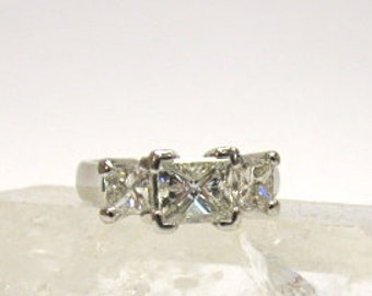 Platinum Three Stone Princess Cut Diamond Engagement Ring
