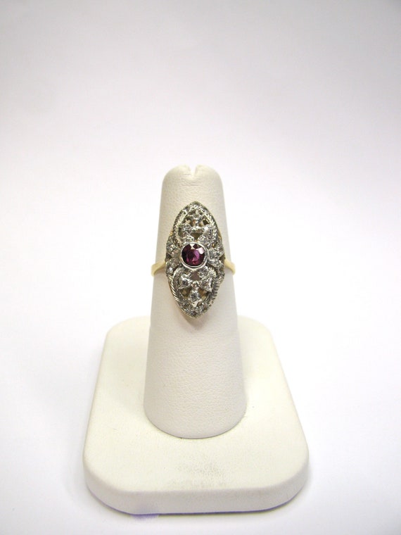 18K Yellow and White Gold Diamond and Ruby Navette