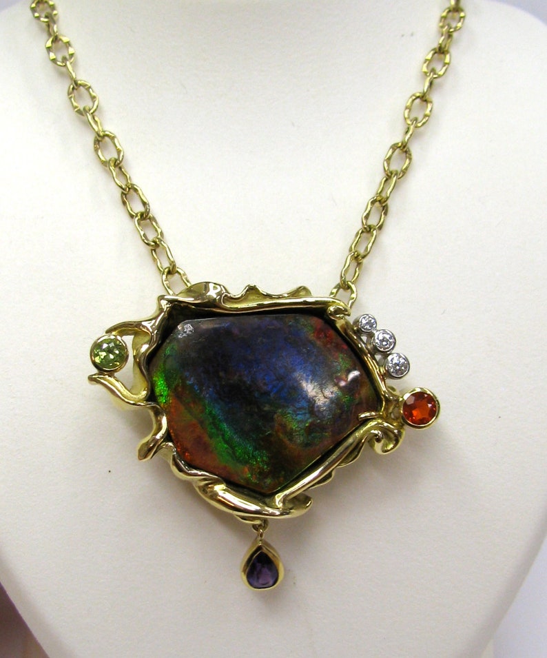 Monika Wendland 18K Yellow Gold Ammolite and Gemstone - Etsy