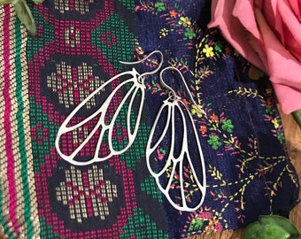 Silver Butterfly Wing Earrings, Large Filigree Wing Earrings, Winged Jewellery, Long Boho Dangle Earrings for Women, Insect Gifts
