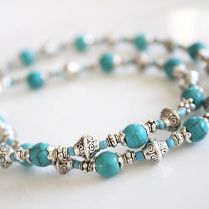 Turquoise Bead Necklace, Boho Silver Jewellery, Turquoise Jewelry, Gift for Women, Turquoise Necklaces, Silver & Turquoise, Beach Jewellery