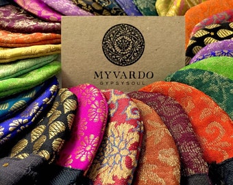 Lot of 6 3x3 Indian Saree Handmade Gift Bags Sari Jewelry Ring Earring Hand Sewn