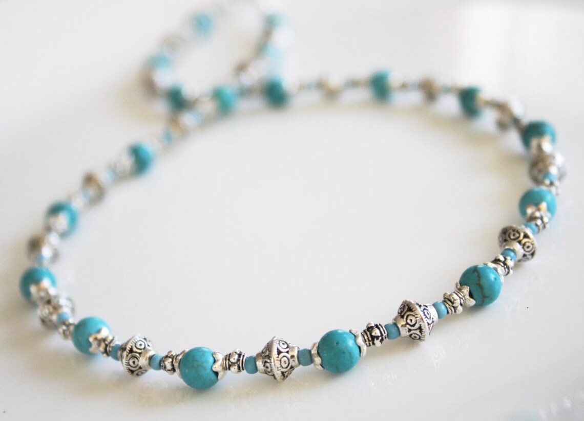 Boho Turquoise Beaded Long Necklace Silver Chain main image 1
