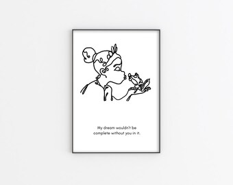 Princess in the Frog Tiana One Line Boho Minimalistic Modern Artwork Digital Download