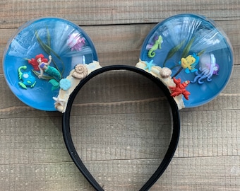 Little Mermaid Ariel Inspired Minnie Mouse Snowglobe Minnie Ears