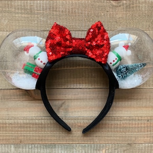 Mickey and Minnie Snowman Snowglobe Christmas Minnie Ears