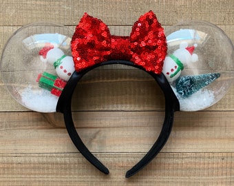 Mickey and Minnie Snowman Snowglobe Christmas Minnie Ears