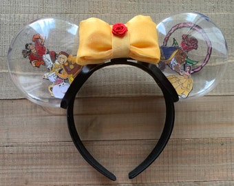 Beauty and the Beast Inspired Stained Glass Snow Globe Minnie Mouse Ears