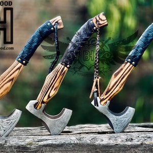 Custom Forged Carbon Steel Viking Axe with Ash Wood Shaft, Viking Bearded Camping Axe,