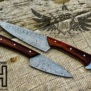 Couple of Damascus Knives/ Chef and Steak knives set/ Set of 2 Damascus Knives with Leather Roll