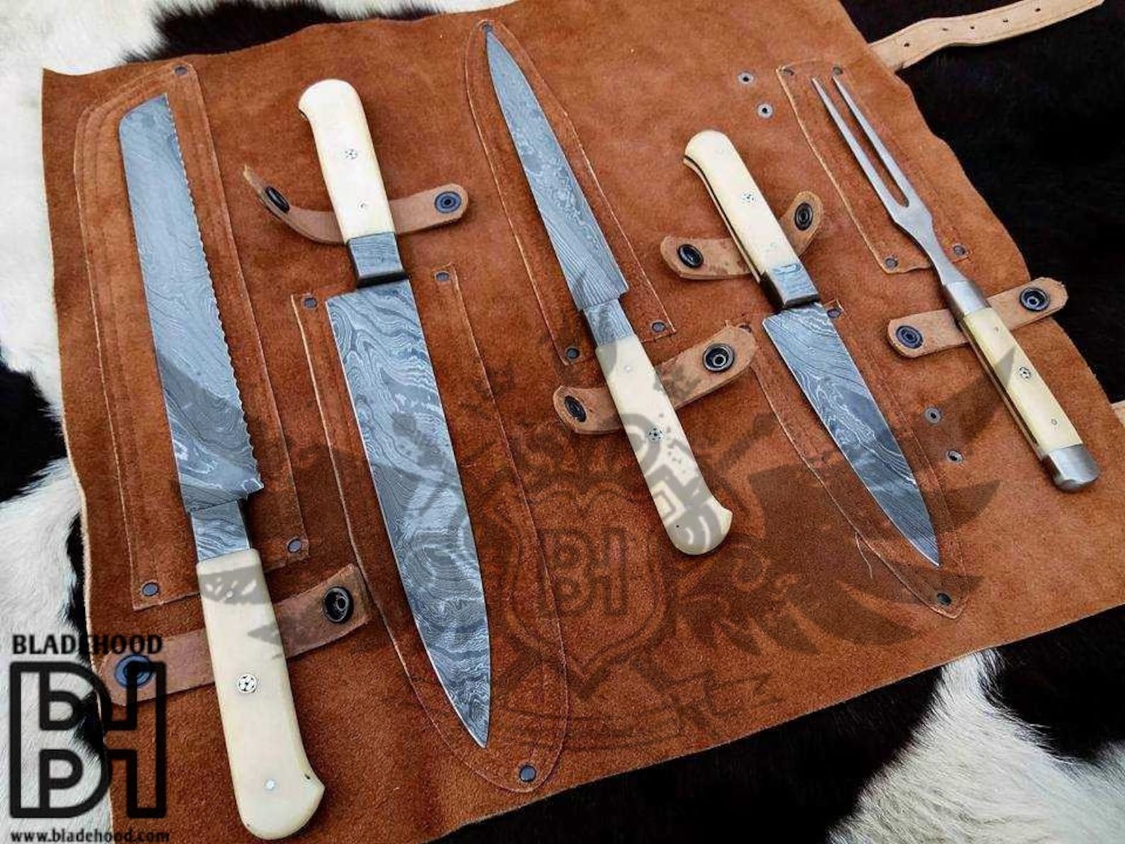 Handmade Damascus Bbq/outdoor Knives Set Etsy