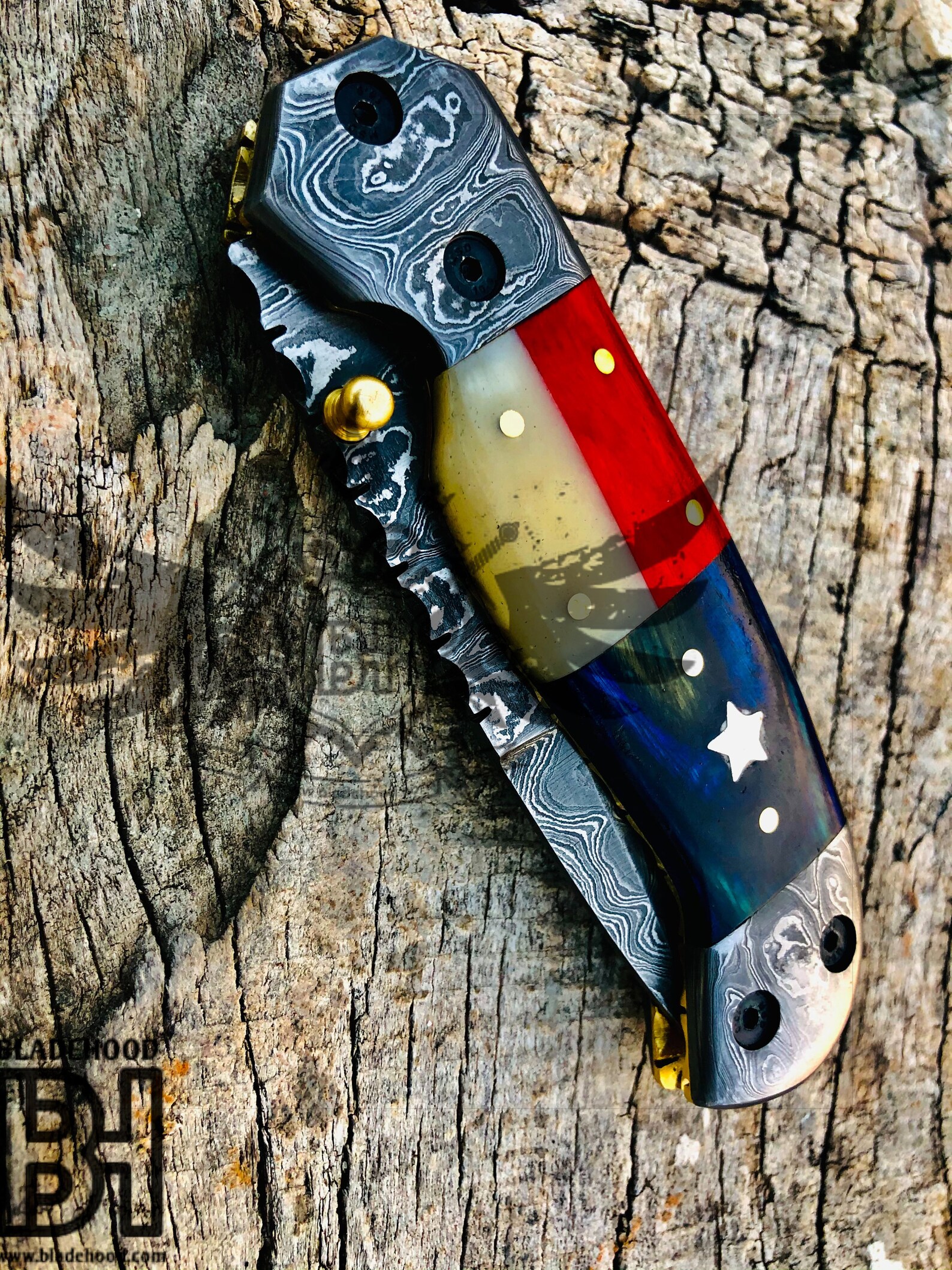 Handmade Damascus Pocket/folding Knife in Texas Flag Handle Etsy