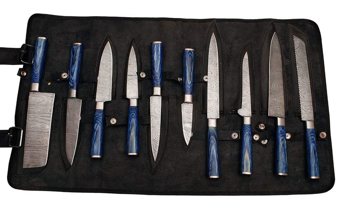 Handmade Damascus Steel Kitchen Knives Full Set Etsy