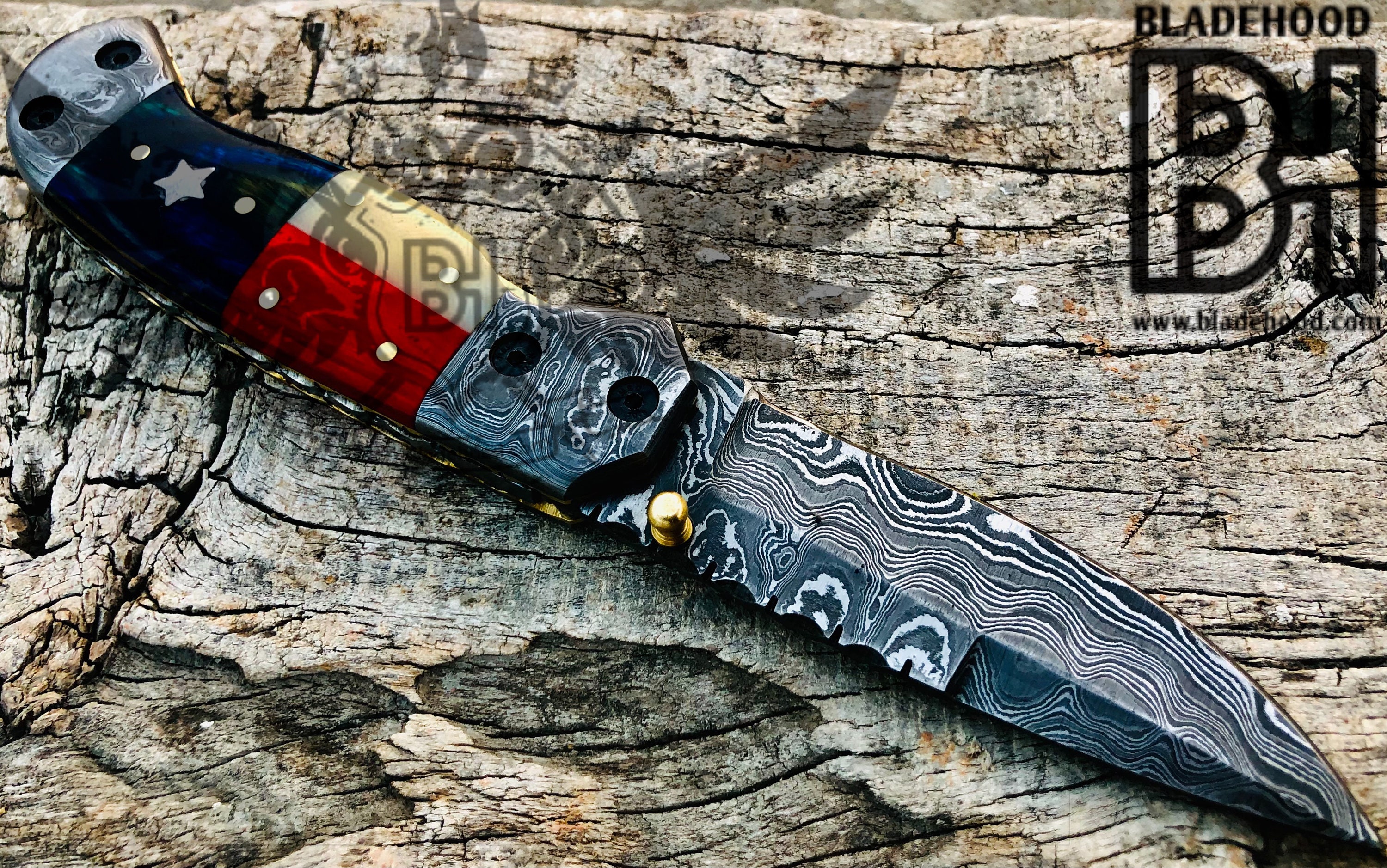 Handmade Damascus Pocket/Folding Knife in Texas Flag Handle Etsy