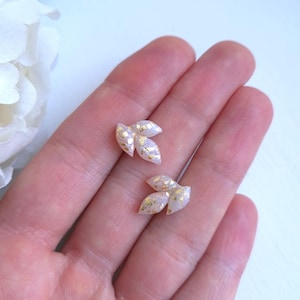 Pale Peach, Green and Gold Marble Stud Earrings | Handmade Polymer Clay Earrings | Small Leaf Stud Earrings