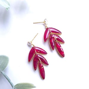 Bright Pink and Gold Marble Earrings | Handmade Polymer Clay Earrings | Statement Dangle Earrings