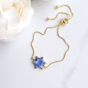 Blue, White and Gold Marble Bracelet | Handmade Polymer Clay Bracelet | Statement Star Adjustable Bracelet