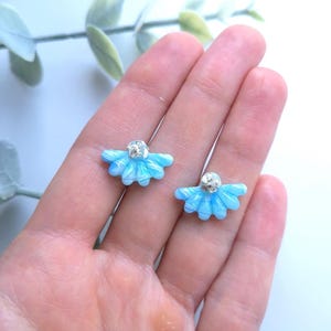 Turquoise/Blue and Silver  Marble Stud Earrings | Handmade Polymer Clay Earrings | Small Flower Stud Earrings