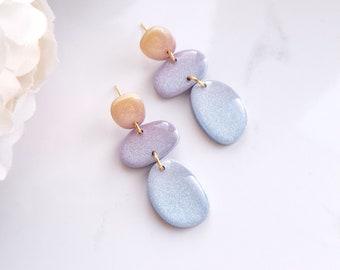 Pastel Yellow, Lilac and Blue Gradient Earrings | Handmade Polymer Clay Earrings | Statement Dangle Earrings