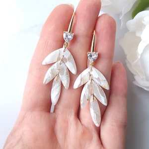 White and Gold Marble Earrings | Handmade Polymer Clay Earrings | Statement Dangle Earrings