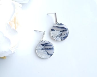 Black and White Marble Translucent Earrings | Handmade Polymer Clay Earrings | Statement Dangle Earrings