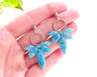 Turkoois blauwe marmeren oorbellen | Handgemaakte polymeerklei oorbellen | Verklaring Dangle Oorbellen