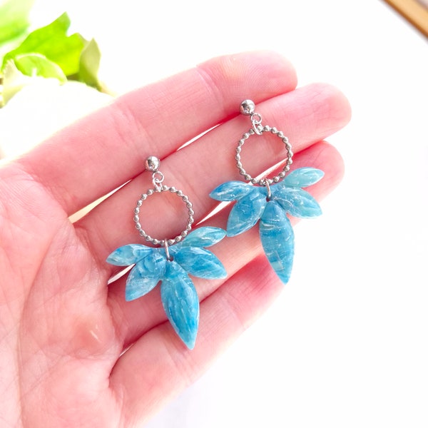 Turquoise Blue Marble Earrings | Handmade Polymer Clay Earrings | Statement Dangle Earrings