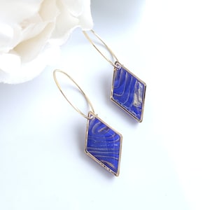 Blue/Purple and Gold Marble Earrings Handmade Polymer Clay Earrings Statement Hoop Earrings