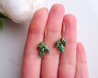 Green Marble Earrings | Handmade Polymer Clay Earrings | Statement Hoop Leaf Earrings