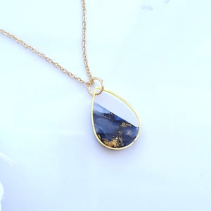 Black and Gold Translucent Marble Pendant Necklace | Handmade Polymer Clay Pendant Necklace | Unique Clay Pendant