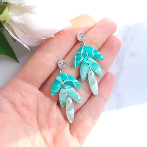 Turquoise Gradient and White Marble Earrings | Handmade Polymer Clay Earrings | Statement Dangle Earrings