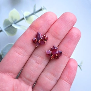 Rot und Rosegold Marmor Ohrstecker Handgemachte Ohrringe Polymer Clay Kleine Ahornblatt Ohrstecker