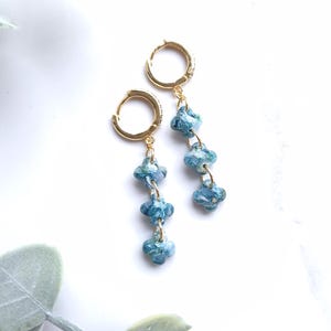 Teal Marble Earrings | Handmade Polymer Clay Earrings | Statement Dangle Hoop Earrings