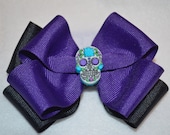 Sugar Skull Handmade Hair Bow Purple Stacked Hair Bow
