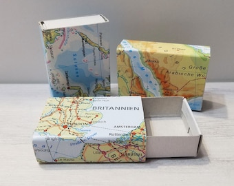 6 mini gift boxes / small boxes with insert / world map travel wanderlust UPCYCLING