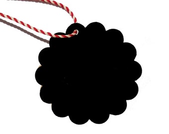30 schwarze Geschenkanhänger / BLUME | gewellter Rand | 5 cm Durchmesser