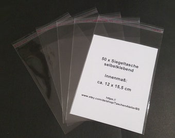 50 x Selbstklebende Siegeltasche 12,5 x 14,5 cm | Schutztasche Folientasche selbstklebend