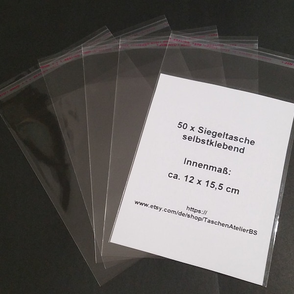 50 x Selbstklebende Siegeltasche für Karten 12 x 15,5 cm | Schutztasche Folientasche selbstklebend