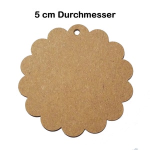 30 Geschenkanhänger / tags | BLUME | rund | gewellter Rand | blanko BRAUN |  5 cm Durchmesser