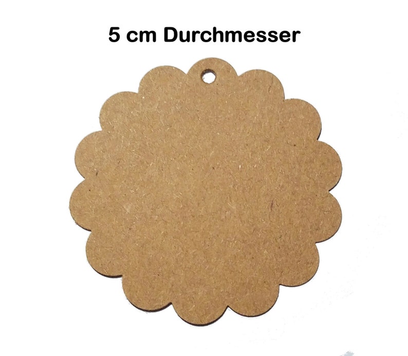 30 Geschenkanhänger / tags BLUME rund gewellter Rand blanko BRAUN 5 cm Durchmesser Bild 1