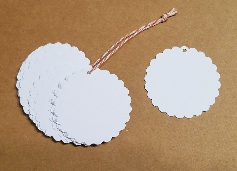 30 gift tags / tags round with wavy edge Kraft paper white 5cm diameter blank image 2