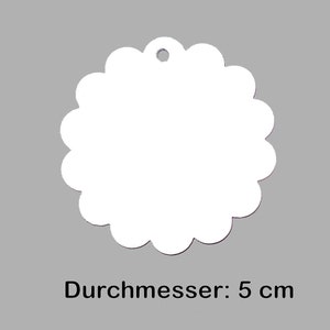 30 / 100 weiße Geschenkanhänger / tags | BLUME | rund | gewellter Rand | 5 cm Durchmesser | blanko