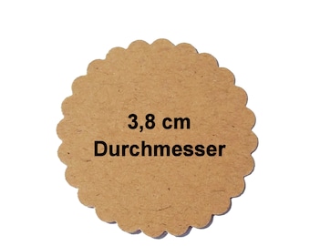 50 Stanzteile Kraftpapier 3,8 cm rund, gewellter Rand, gelocht oder ungelocht