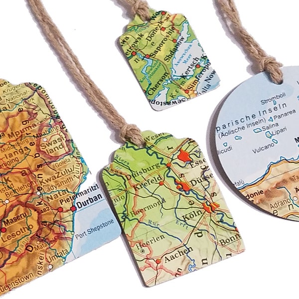 Set Geschenkanhänger Weltkarte / Reise Tags Geschenkanhänger / Upcycled Atlas Gift Tags