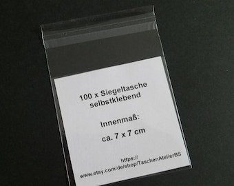 100 x Selbstklebende Siegeltasche 7x7cm | Schutztasche Folientasche selbstklebend