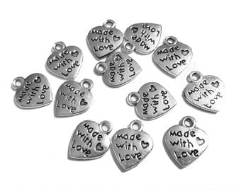 20/ 50/ 100 x heart pendants Made with love 10 mm x 12 mm