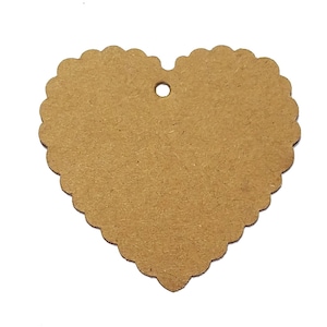 30 Geschenkanhänger HERZ mit Wellenrand Kraftpapier 4,5 cm blanko