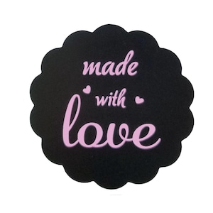 Aufkleber made with love - 5cm - schwarz mit Wellenrand